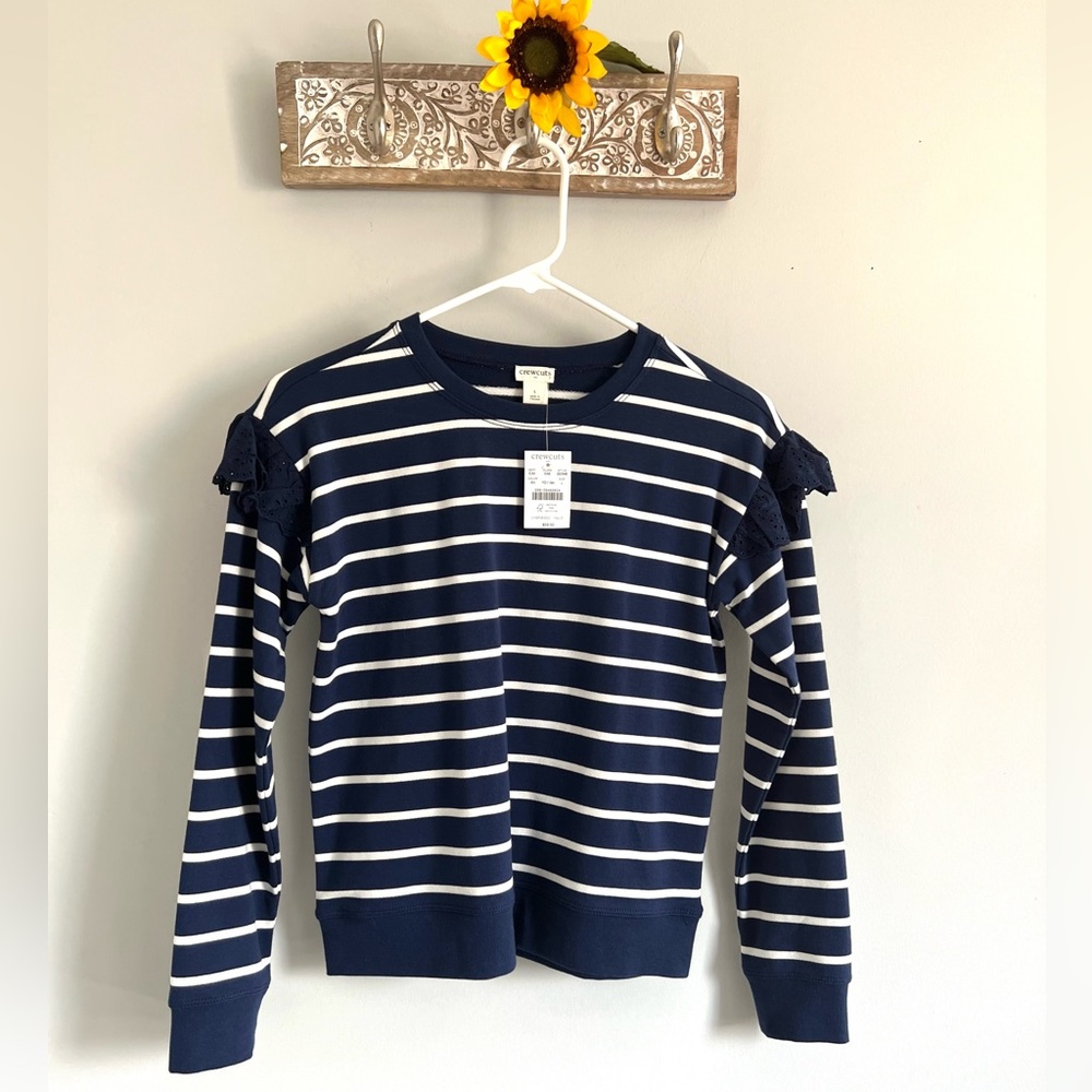J. CREW CREWCUTS Girls' Striped ruffle-trim sweatshirt-Size Large